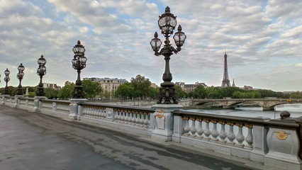 Fototapeta na wymiar Vue sur la Tour Eiffel depuis le pont Alexandre 3