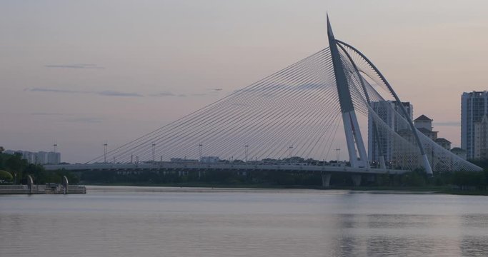 slow motion sunset of putra jaya bridge