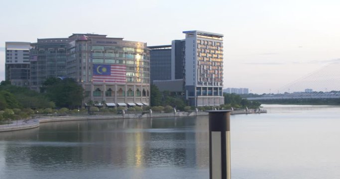 pan of the lake and bridge at putra jaya