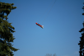 Amusement park rides with a very blue sky as background
