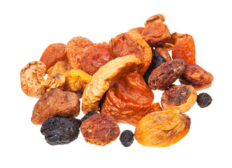pile of various dried fruits isolated on white