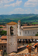 View of Gubbio old medieval historic center with the beautiful Umbrian contryside in the background