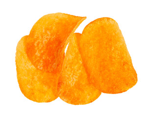few potato chips with paprika isolated on white