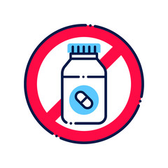 Pill bottle allergy line color icon. Allergic reaction to drug. Medication intolerance. Hypersensitivity to the individual components of the product.