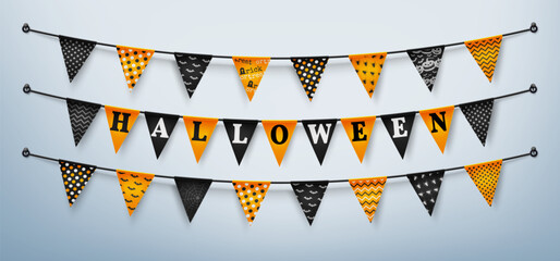 Halloween buntings for Happy Halloween.Halloween Flags Garlands with orange and black.Website spooky or banner template.Vector illustration EPS10