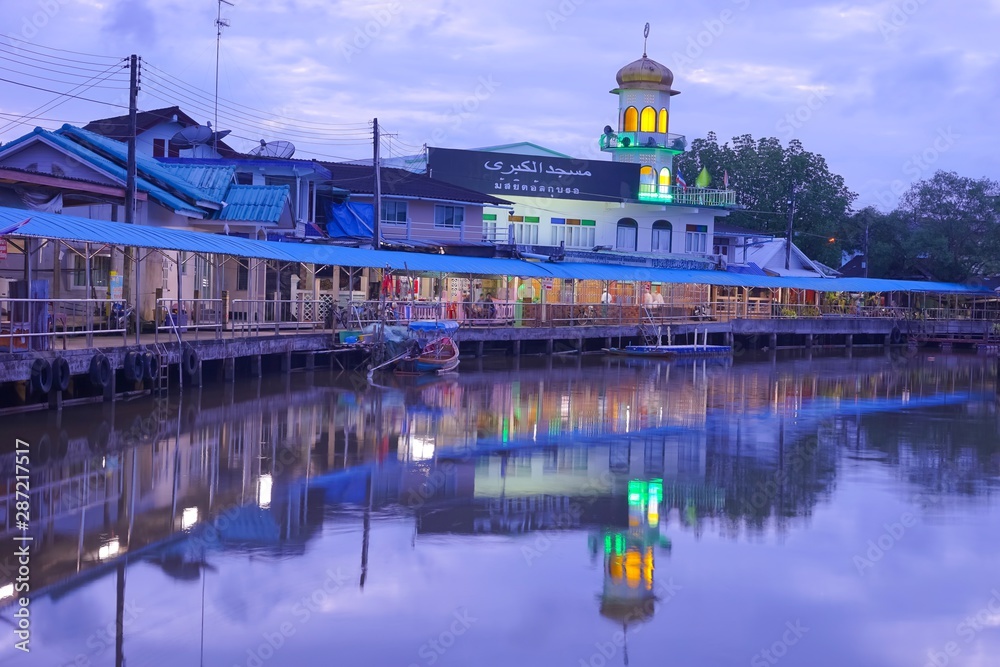 Sticker night view of harbor in THAILAND 