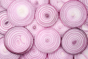 Onion slices as a background. Top view.