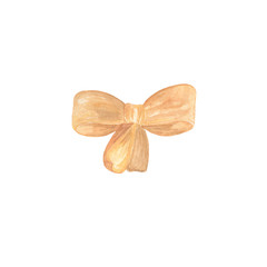 Watercolor hand drawn light brown bow, isolated object on the white background