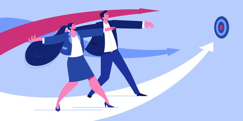 Fototapeta premium Professional Business Character Team Goal. Partner Connect Creative Innovation Work. Joyful Teamwork Accomplishment Portfolio. New Digital System Flat Cartoon Illustration