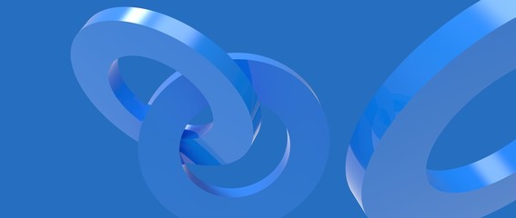 Diseño de aros entrelazados en 3d. Fondo de anillos abstracto con materiales metálicos y plásticos con luces y sombras. Presentación tridimensional colorida