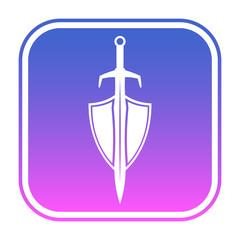 Shield and sword logo template. Protected icon.