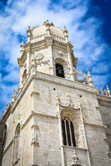 Fototapeta na wymiar Lisbon, Portugal - July 26, 2019: Stone varving details on the World Heritage listed Jeronimos Monastery in Belem