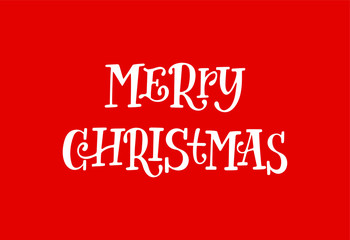 Hand sketched Merry Christmas typography lettering poster. Celebration quote for postcard, icon, logo, badge. Winter celebration vector calligraphy text isolated on red background.