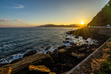 Beautiful landscape at sunrise of Spanish Atlantic coast in Basque Country near the town of Getaria
