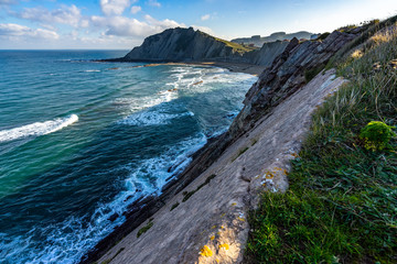 Scenic cliffs overlooking the Atlantic Ocean near Zumaia, Basque Country, Spain