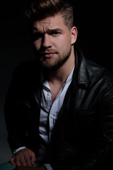 Obraz premium portrait of a cool young man in leather jacket