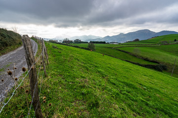 Landscape with green hills in Basque Country near Deba, Northern Spain