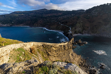Scenic stairway to San Juan de Gaztelugatxe overlooking the Atlantic Ocean, Bermeo, Basque Country,...