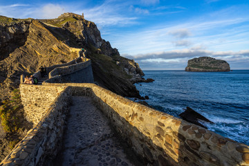 The hermitage of San Juan de Gaztelugatxe and Aketx (Aquech) island on the right, Bermeo, Basque Country, Spain