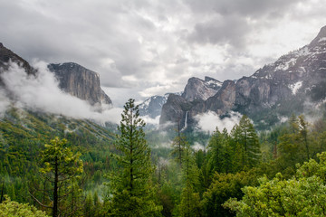 Cloudy landscape of Yosemite National Park, California. USA