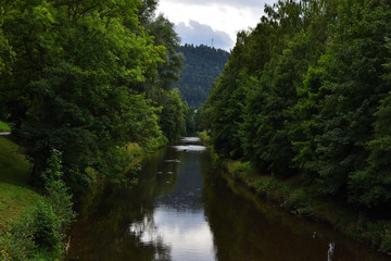 Fototapeta na wymiar Fluss zwischen Bäumen