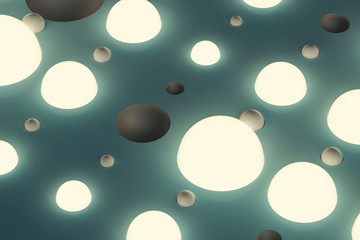Lots of repeating spheres and wall, 3d rendering.