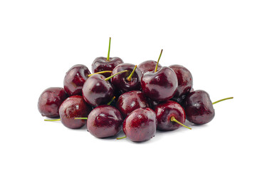 Water drops fresh cherry fruit isolated on white background with clipping path