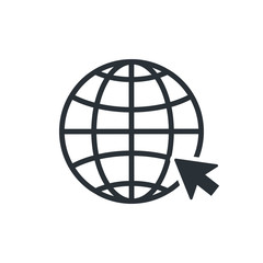 flat vector image on white background, globe icon with arrow, internet activity