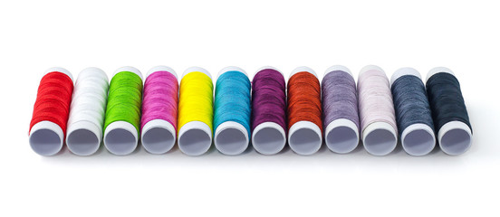 Color sewing threads isolated on white background with clipping path