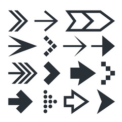 flat vector image on white background, set of different arrows for web design