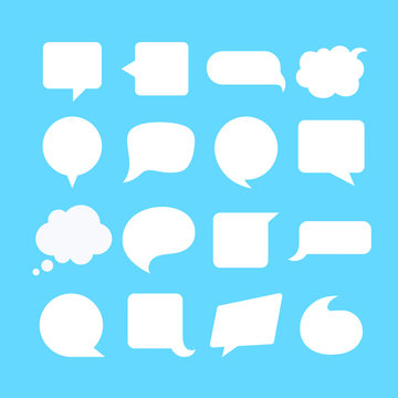 flat vector image on a blue background, speech bubbles set and clouds for design