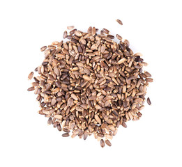 Milk Thistle seed, isolated on white background. Silybum marianum, Scotch Thistle or Marian Thistle. Close-up. Top view.