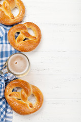 Oktoberfest backdrop. Pretzels and beer mug