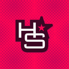 H S star retro vintage typography halftone logo badge template