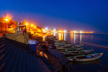 Colorful boats and Ganges river - obrazy, fototapety, plakaty