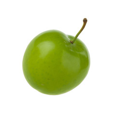 single green cherry-plum isolated on white background