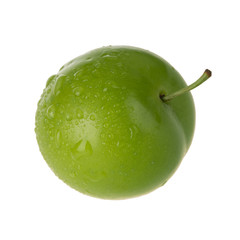 single green cherry-plum isolated on white background