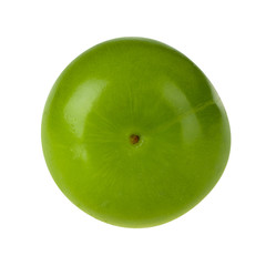 single green cherry-plum isolated on white background