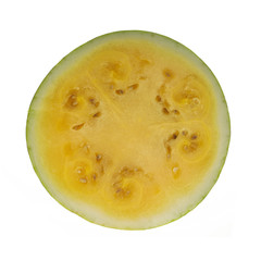 half of yellow watermelon isolated on white background