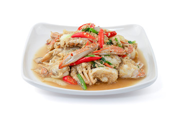 Stir-Fried Crab isolated on the white background