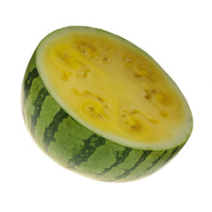 half of yellow watermelon isolated on white background