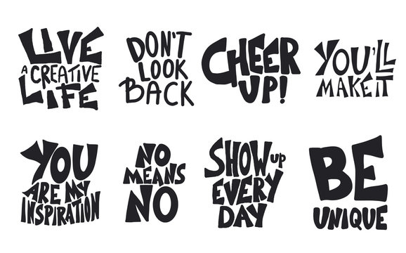 Set of motivational quotes isolated. Vector text.