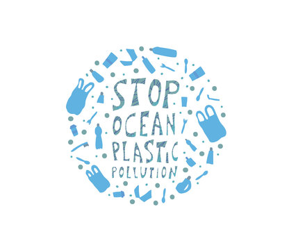 Stop ocean plastic pollution. Vector stylized text