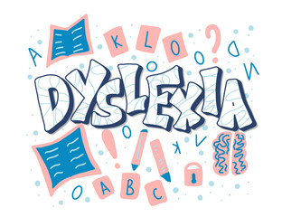 Dyslexia stylized text. Vector word with decor.