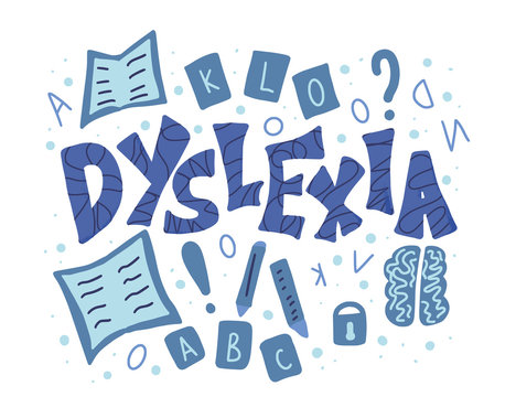 Dyslexia stylized text. Vector word with decor.