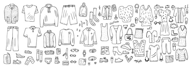 Set of clothes in doodle style. Vector illustration. © Syuzann q