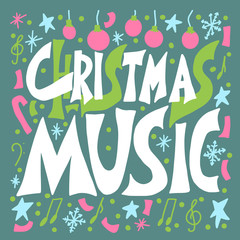 Christmas music text. Vector word with decor.