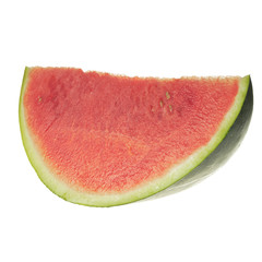 slice of fresh red  watermelon without seeds isolated on white background