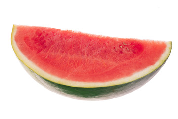 slice of fresh red  watermelon without seeds isolated on white background