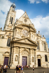 Fototapeta na wymiar Main entrance view of Church Saint Etienne du Mont at Pantheon Square in Paris